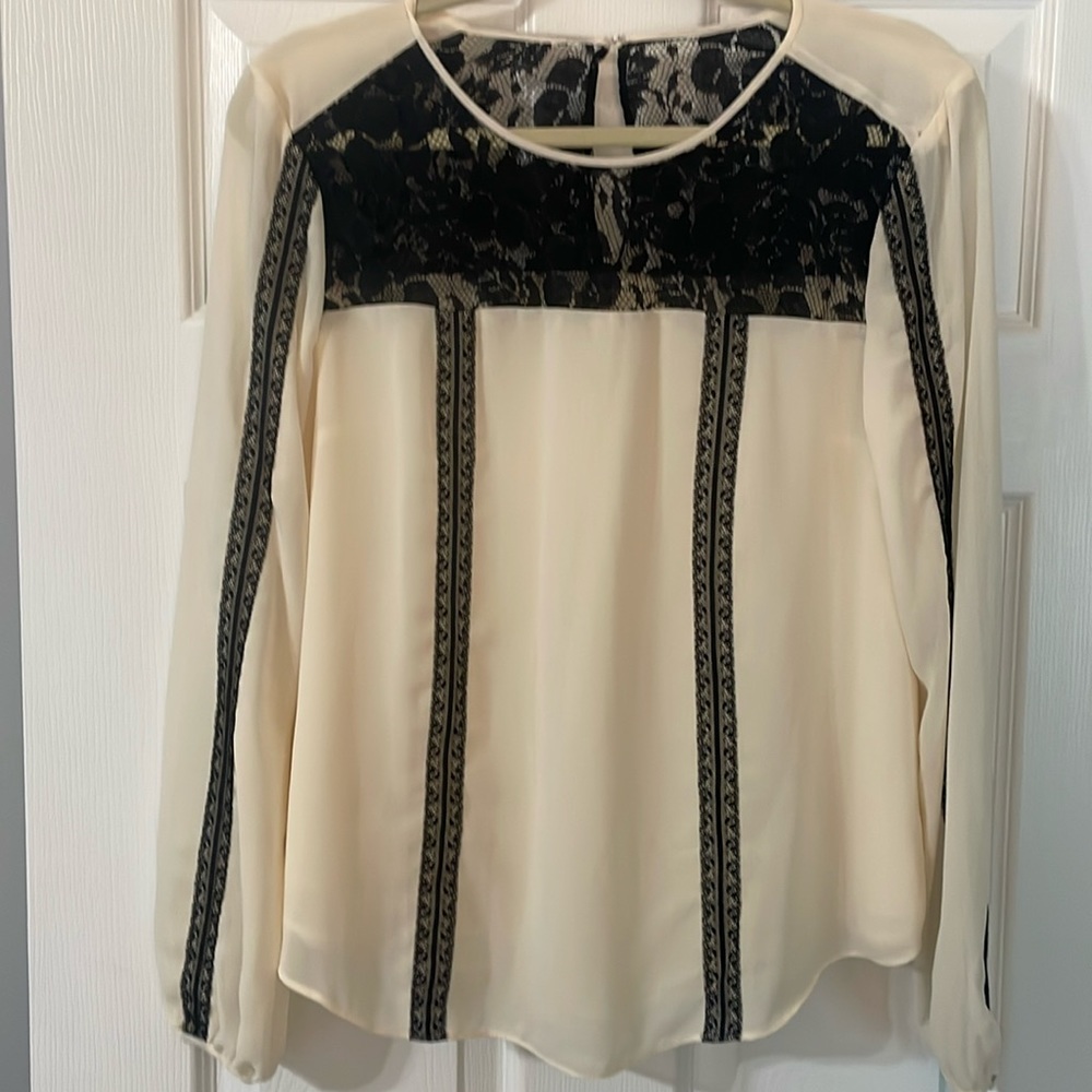 Rachel Roy blouse, cream with black lace size medium